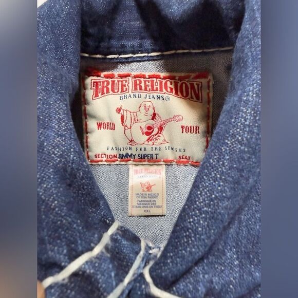 Y2K True Religion Thick Stitch Blue Denim Jacket 🧥Sz XXL - Picture 4 of 9